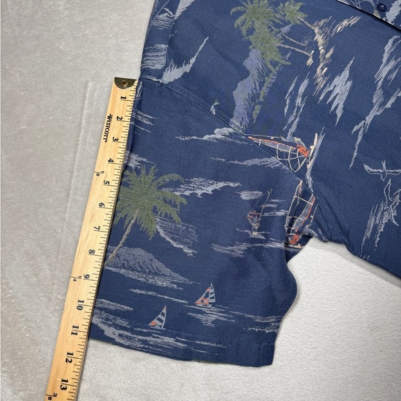 Nautica Men’s Linen Blend Tropical Button Down Hawaiian Blue Collared Shirt M - Picture 8 of 12